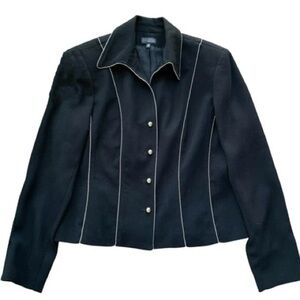 Juliana Collezione Black Silver Trim Buttoned Blazer Jacket Career Size 8